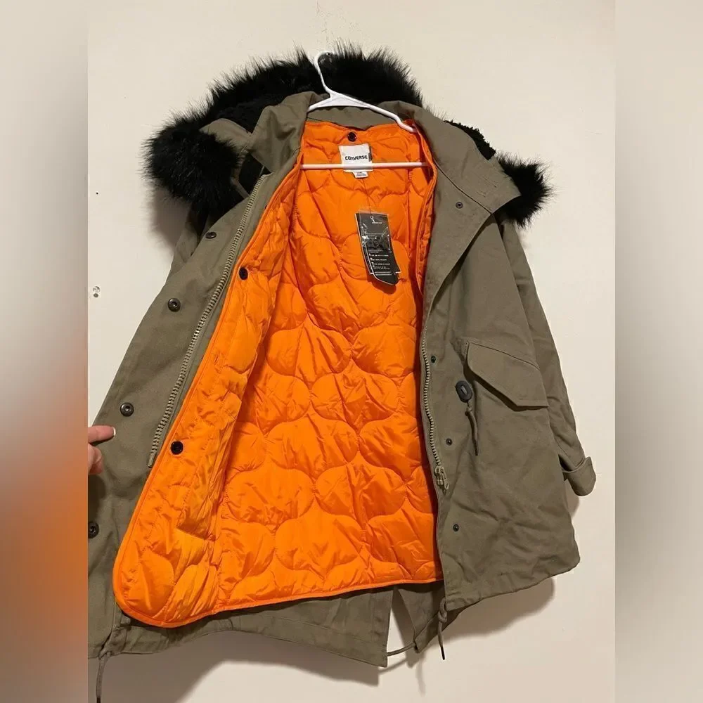 Converse Khaki Shield Storm Parka With Faux Fur Lined Hood - Picture 10 of 16
